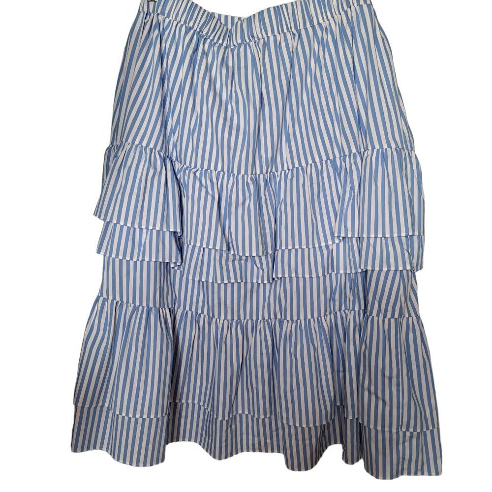 Rachel Parcell Blue & White Stripe Belted Stretch Cotton Tier Layer Skirt XL - Picture 4 of 6